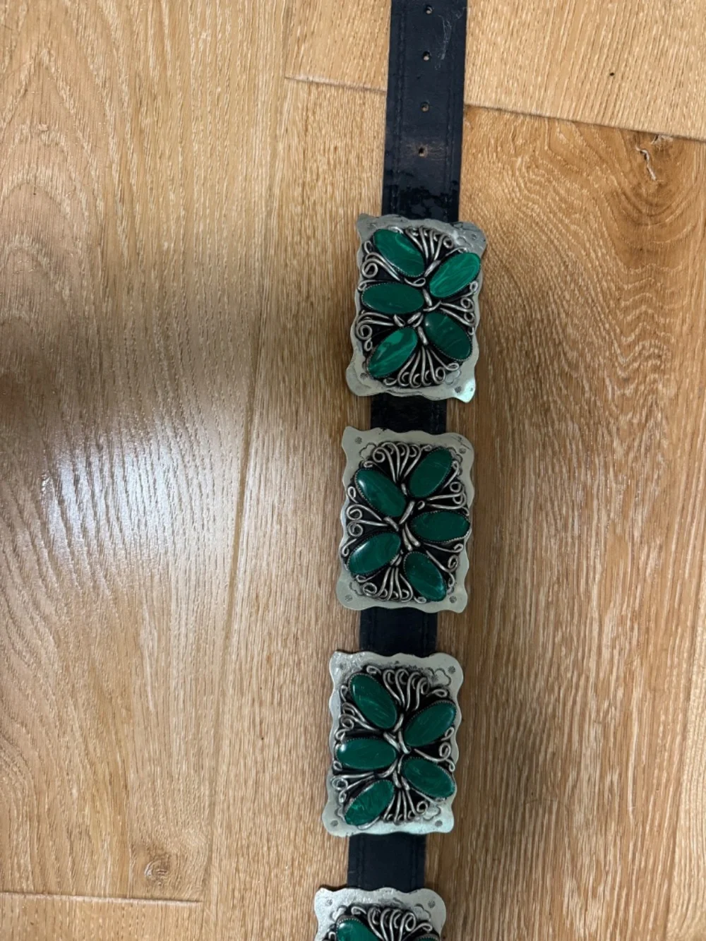 Vintage Navajo Old Pawn Sterling Silver Malachite Concho Belt Handmade